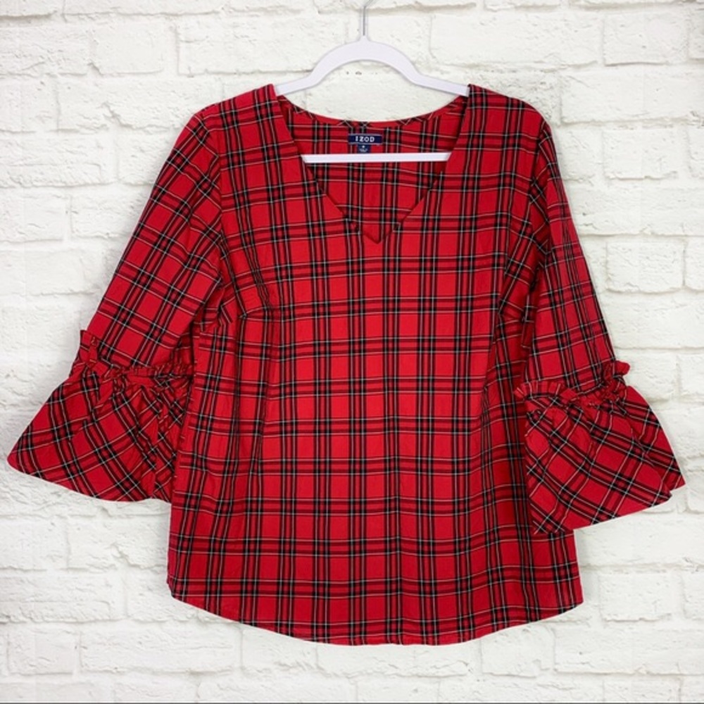 Izod bell sleeve plaid top